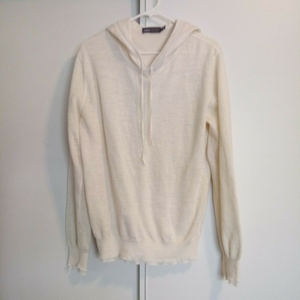 VINCE Ivory Linen Hoodie Two Layer Sweater medium